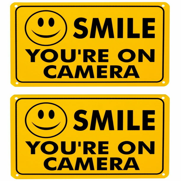 2Pcs SMILE YOU'RE ON CAMERA Business Security Sign CCTV Video Surveillance Plate